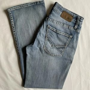 BKE Jeans Men's Size 30S Carter Bootleg Bootcut Light Wash Denim Buckle *Flaws